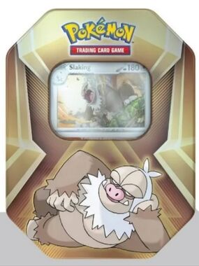 Pokemon Gold Brown Slaking Tin Trading Card Game